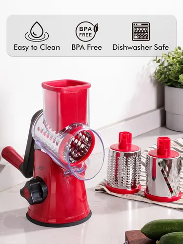 Miniatura 8 de Rallador rotativo de queso con mango - Trituradora de queso 3 en 1, rallador giratorio de acero inoxidable de mano, rebanador de verduras