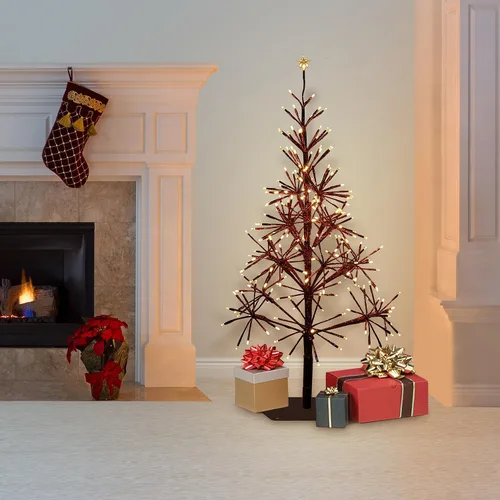 Miniatura 11 de Alpine Corporation Árbol de Navidad artificial festivo para interiores y exteriores de 53 pulgadas de alto con luces LED blancas cálidas, dorado