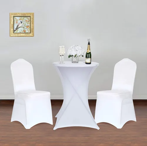 Miniatura 7 de Obstal Fundas elásticas de elastano para mesa de cóctel, color blanco, para bodas, banquetes y fiestas