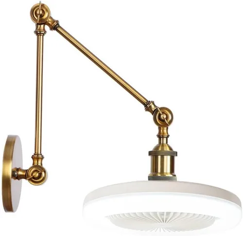 Miniatura 7 de Industrial Wall Lamp with Socket Fan Bulb, Bladeless 3-Speed Adjustable Fan Sconce, Swing Arm Dimming Led Lighting for Garage, Closet, Kitchen, Gold