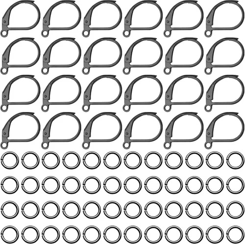 Juego de 200 ganchos para aretes franceses, 100 ganchos hipoalergénicos para aretes, cables de gancho francés, aretes de latón con 100 anillos de