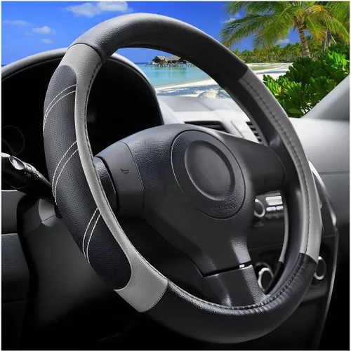 Miniatura 8 de Zpana Funda para volante de automóvil, de piel de fibra de carbono de 15 pulgadas, protector antideslizante para volante con forro, accesorios