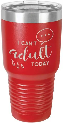 Miniatura 19 de Vaso grabado con texto en inglés "I CAN'T ADULT TODAY", de acero con recubrimiento de polvo grabado con láser, taza de viaje con camello polar sin