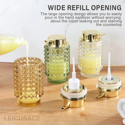 Miniatura 4 de Dispensador de jabón líquido de vidrio, dispensador de líquido rellenable con bomba dorada, dispensador de jabón para las manos para baño, cocina