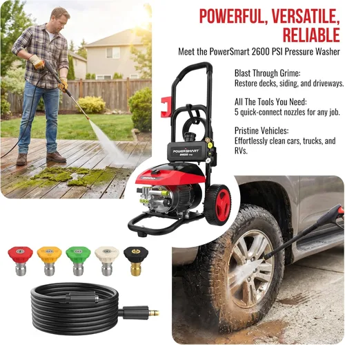 Miniatura 10 de PowerSmart DB1002 - Lavadora a presión eléctrica de 2600 PSI con motor sin escobillas de inducción, limpiador de alta presión de 3.0 GPM, 5