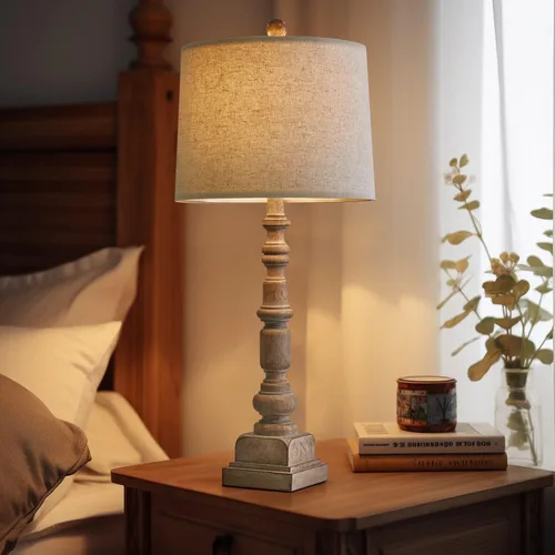 Miniatura 3 de Oneach Juego de 2 lámparas de mesa USB vintage de 27.75 pulgadas para sala de estar, dormitorio, lámpara tradicional de mesita de noche con doble