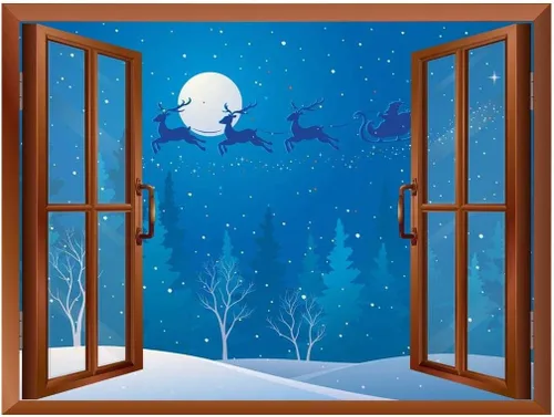 Miniatura 18 de wall26 Vinilo adhesivo de pared con diseño de Papá Noel y renos en la noche de luna llena, autoadhesivo, extraíble, para ventana, 24 x 32 pulgadas