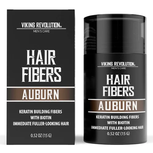 Viking Revolution Fibras de cabello castaño rojizo para hombres adelgazantes, fibra gruesa para cubrir puntos calvos, fibras de construcción de