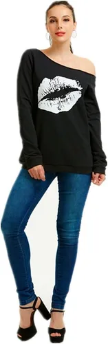 Miniatura 3 de MAGICMK - Sudaderas con hombro descubierto para mujer, manga larga, estampado de labios, casuales