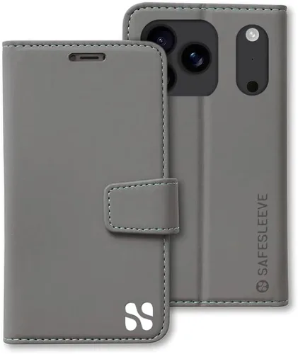 Miniatura 32 de SafeSleeve Funda de piel tipo cartera desmontable para iPhone 14 con bloqueador EMF para teléfono celular con 3 tarjeteros y soporte ajustable