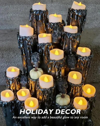 Miniatura 8 de Homemory Paquete de 24 velas LED sin llama, funciona con pilas, velas eléctricas falsas de más de 200 horas para votivo, aniversario, centro de mesa