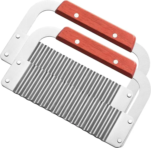 Miniatura 12 de Cortador Ondulado de Acero Inoxidable Cortador de Papas de Servicio Pesado Herramientas de Corte Ondulado y Picado con Mango de Madera