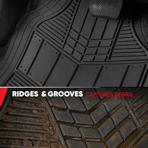 Miniatura 6 de Motor Trend FlexTough Tapetes de Piso Negros para Automóviles y Tapete de Carga Juego Completo - Tapetes de Piso Automotrices de Goma para Todo Tipo