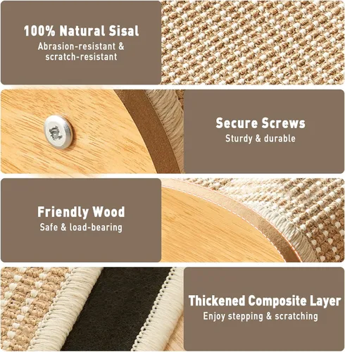 Miniatura 3 de Cama rascador de sisal para gatos de interior, hamaca extra grande para rascar, poste rascador de sisal natural, muebles de madera maciza