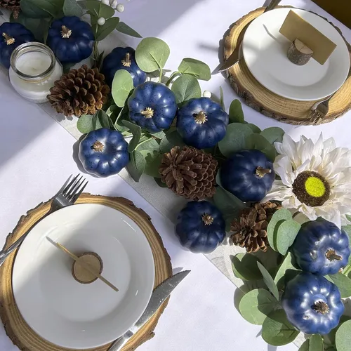 Miniatura 4 de Winlyn 12 calabazas artificiales pequeñas, color azul marino, calabazas decorativas de color azul oscuro, calabazas de espuma para regalos de otoño