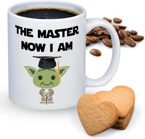 Suchmugs Taza de grado de maestría - The Master Now I Am - Taza de café divertida de graduación universitaria - Taza de cerámica de 11 oz para