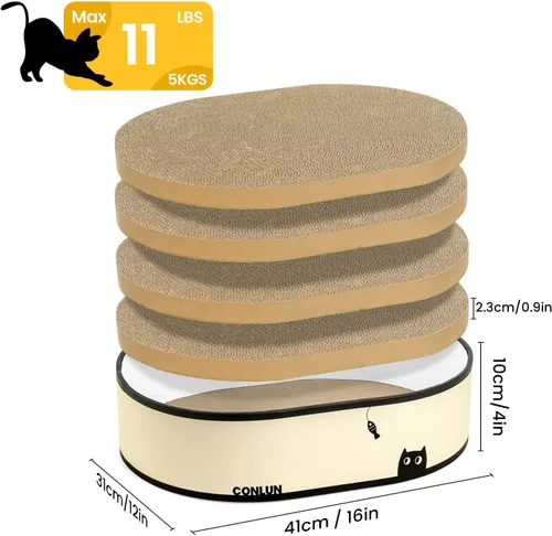 Miniatura 8 de Conlun Caja rascador para gatos con 4 tablas de rascar para gatos, almohadilla reversible para arañazos para gatos, cartón corrugado resistente