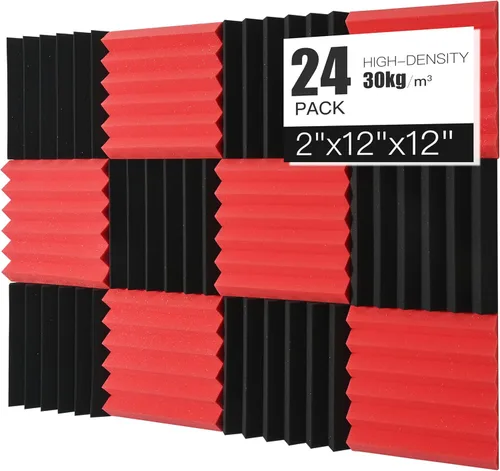 Miniatura 14 de Paquete de 24 paneles acústicos de espuma Saiqiang con aislamiento de sonido, paneles de espuma de 1 x 12 x 12 pulgadas, paneles de absorción