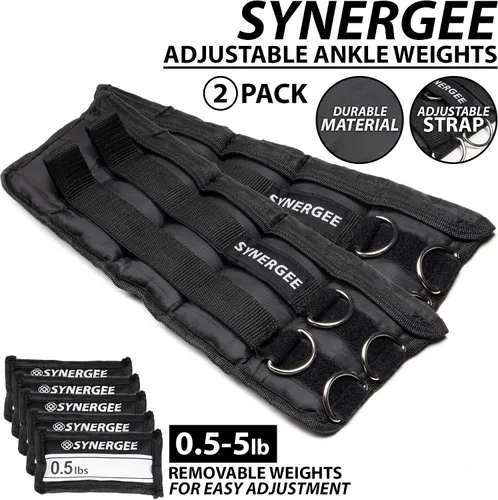 Miniatura 2 de Synergee Pesas ajustables para tobillo/muñeca de ajuste cómodo (juego de 2). Disponible en 5 libras, 10 libras y 20 libras. Talla única.
