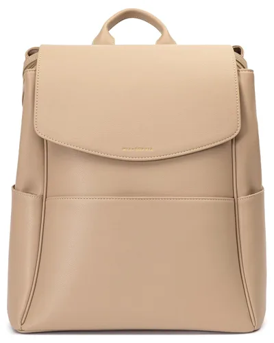 Miniatura 15 de MIA + SOPHIA Mochila de cuero para pañales con puerto de carga USB, cambiador, correas para cochecito y portabotellas (Marrón Mia)