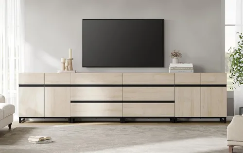 Miniatura 18 de WAMPAT Moderno soporte de TV para televisores de hasta 100 pulgadas, consola de TV 3 en 1 con estantes ajustables y 3 cajones, consola multimedia