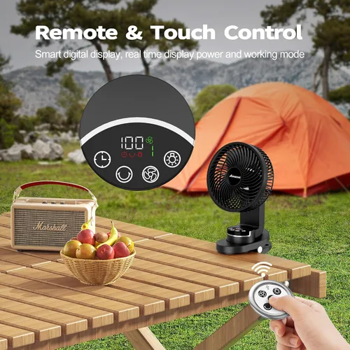Miniatura 4 de AMACOOL Ventilador de campamento a pilas con luz, ventilador recargable de clip de 20000 mAh con gancho y pantalla digital, 112 horas
