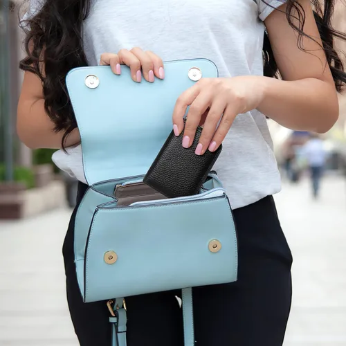Miniatura 5 de Badiya Tarjetero de cuero genuino para mujer, con bloqueo RFID, acordeón, pequeña tarjetero