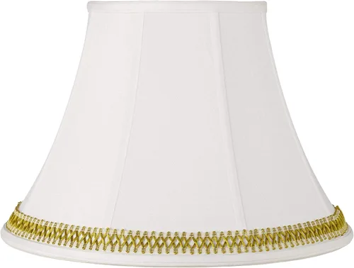 Pantalla de campana grande blanca con ribete de tejido satinado dorado, 9 pulgadas superior x 18 pulgadas inferior x 13 pulgadas de alto (araña) de