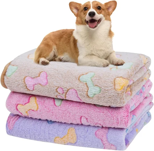 Miniatura 11 de Dono 1 paquete de 3 mantas para perros, manta de forro polar suave y esponjosa para mascotas, tapete cálido para dormir, diseño de huellas