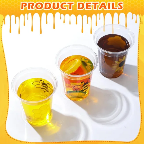 Miniatura 4 de Sliner 120 vasos de decoración de fiesta de abeja de miel, vasos de plástico desechables transparentes de 12 onzas, vasos de plástico para el primer