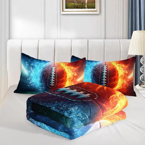 Miniatura 4 de QOOMO Juego de edredón de fútbol americano de 3 piezas, tamaño individual, juego de ropa de cama de fuego y agua para adolescentes, niños y niñas