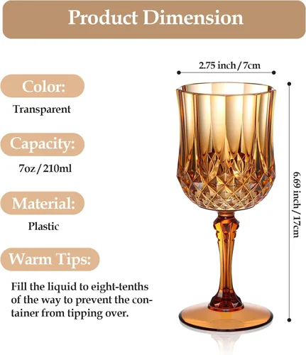 Miniatura 2 de XUWAIDSGN Copas de vino vintage de plástico de 7 onzas, vasos para beber, vasos irrompibles, cristalería para bodas, copas de agua de cristal, Marrón