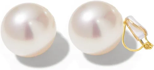 Miniatura 8 de Pendientes de Clip de Perla para Mujer, Pendientes de Clip Colgante para Mujer, Pendientes de Perla Blanca Imitación Chapados en Oro, Pendientes