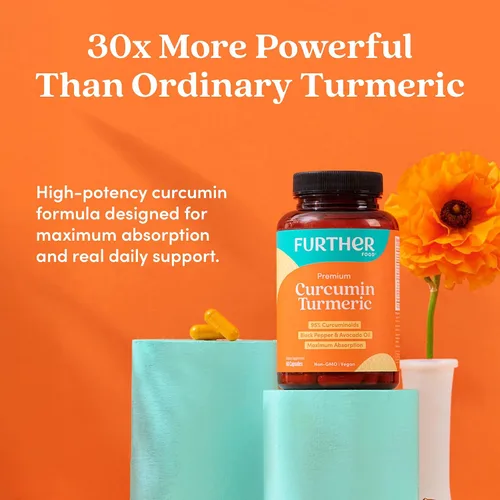 Miniatura 3 de Further Food Cápsulas de cúrcuma de curcumina prémium de 500 mg – Orgánicas, de alta potencia con pimienta negra y aceite de aguacate