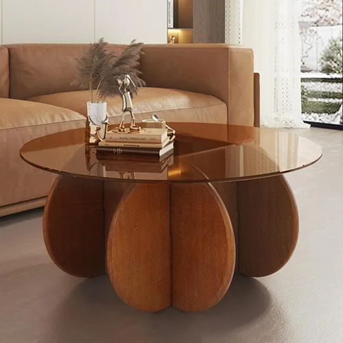 Miniatura 8 de Mesa de centro negra, mesa de centro redonda de vidrio de 31.5 pulgadas para sala de estar, mesa de centro moderna de mediados de siglo, mesa