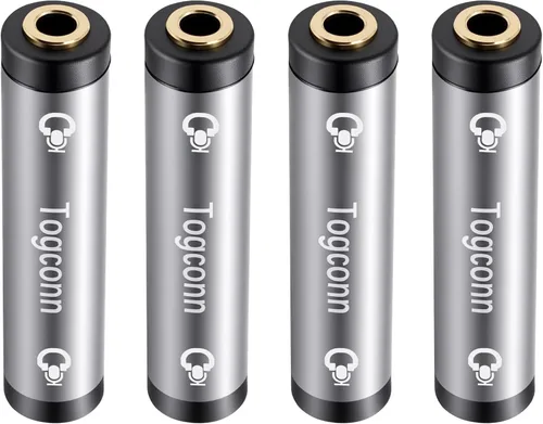 Miniatura 10 de Paquete de 2 acopladores de audio auxiliar TRS de 1/8 de pulgada y 0.138 in, conector de audio estéreo TRS hembra a hembra chapado en oro, conector