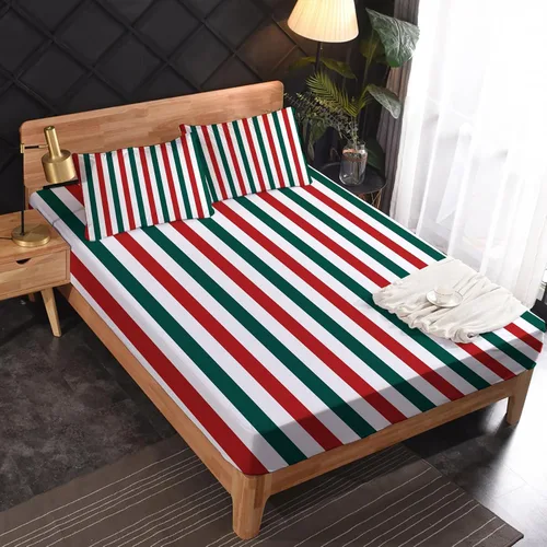 Miniatura 2 de Sábanas de Navidad tamaño individual – Sábanas de cama a rayas rojas y verdes, microfibra suave, bolsillo profundo, sábanas y fundas de almohada