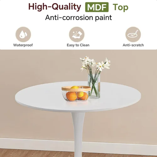 Miniatura 5 de Mesa de comedor redonda de tulipán blanco de 27.5 pulgadas para espacio pequeño, mesa de cocina moderna con base de pedestal para 2-4 personas