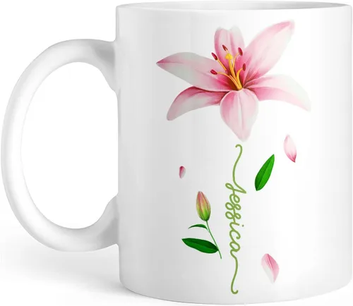CUBICER Tazas de café personalizadas, diseño de lirio, nombre personalizado, tazas de cerámica blanca, taza de viaje grande, vaso para beber, Lirio