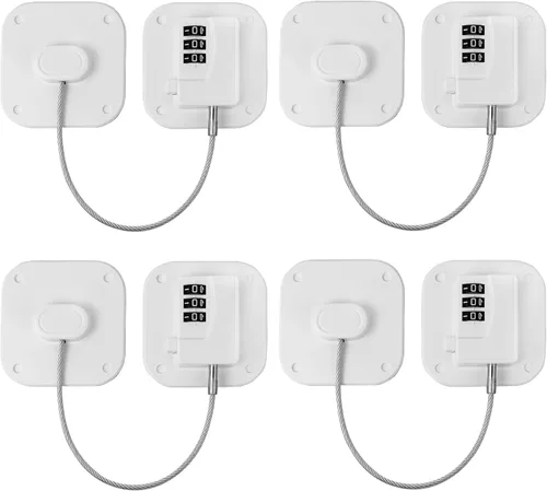 Miniatura 13 de Cerradura de refrigerador, cerradura de combinación resistente para congelador y armarios, fácil de instalar, no necesita llaves, pestillo de Negro