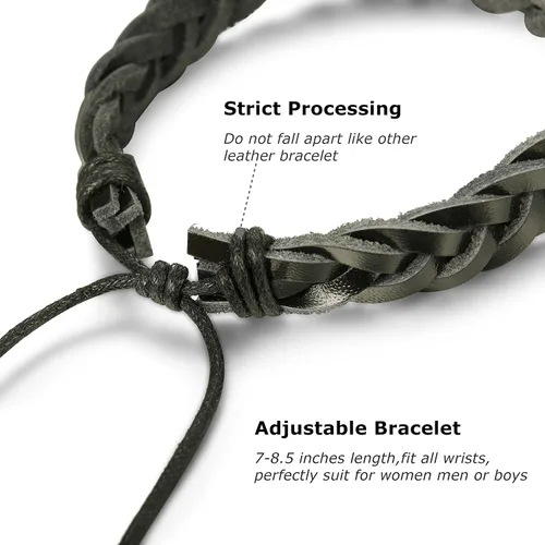 Miniatura 4 de Jstyle 12Pcs Braided Bracelet for Men Beaded Bracelets Wrap Leather Wooden Bracelets Adjustable