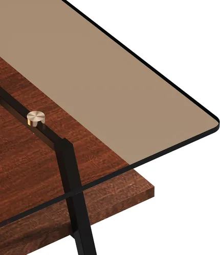 Miniatura 9 de IANIYA - Mesa de centro moderna de cristal, mesa de centro pequeña de mediados de siglo, mesa de centro para sala de estar con estantes de madera