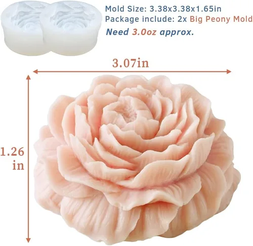Miniatura 3 de 2 moldes de silicona para jabón de flor de peonía, moldes de vela de resina 3D, moldes de silicona para fondant de flores, para decoración de 2