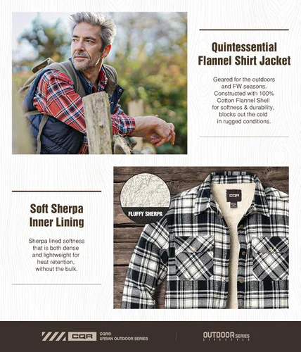 Miniatura 7 de CQR - Chaqueta de franela con forro aborregado para hombre, manga larga, de tela escocesa suave y resistente, con botones