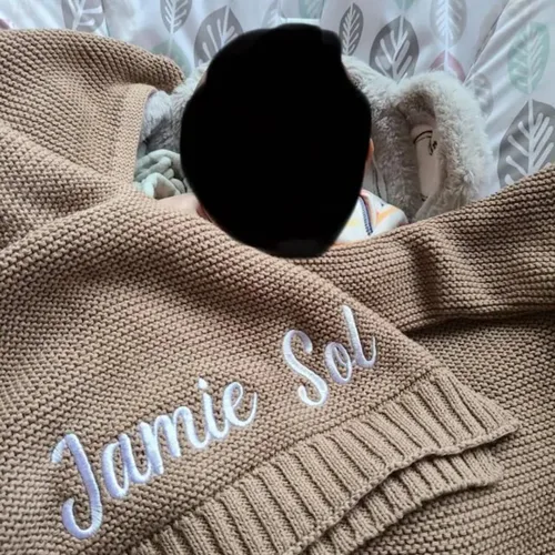 Manta de punto personalizada para bebé, regalo bordado para baby shower, manta de cochecito | Regalo para bebé recién nacido con monograma | Tejido