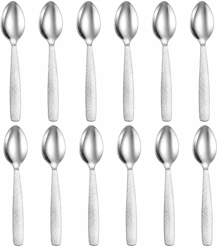 Juego de 12 cucharas de acero inoxidable para té/café y especias (plata) (cuchara de té pequeña)
