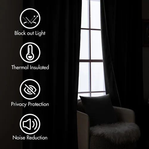 Miniatura 5 de MIULEE Cortinas de Terciopelo Negro de 84 Pulgadas de Largo 2 Paneles - Cortinas de Ventana con Pliegues Pinzados de Lujo que Oscurecen