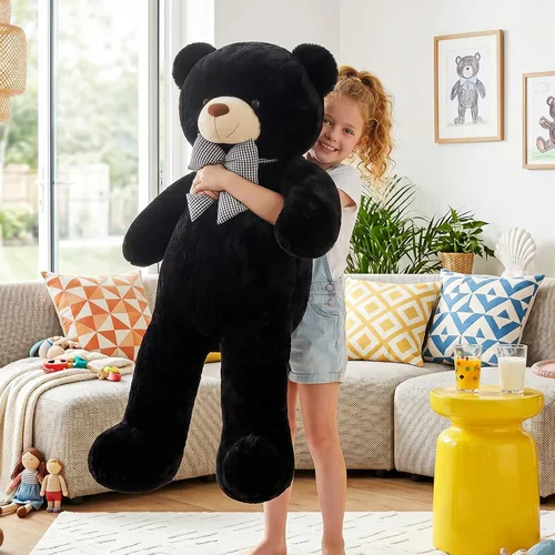 Miniatura 7 de IKASA Oso de Peluche Gigante Animal de Peluche Juguete de Felpa, 47 pulgadas Grande Lindo Jumbo Juguetes Suaves, Enorme Gran Esponjoso Gordo Negro