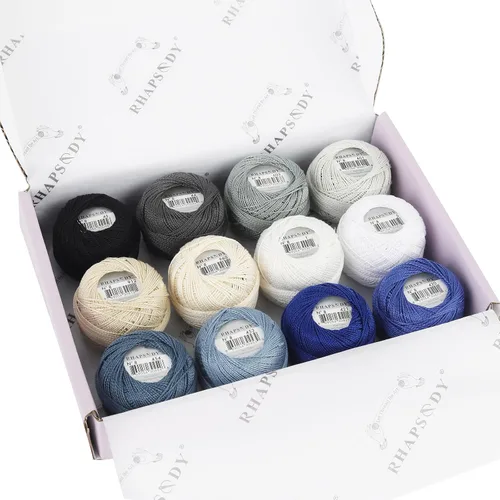 Miniatura 36 de Rhapsody Hilo de algodón perla tamaño 8 hilo de ganchillo Perle 12 bolas Set tejido a mano, bordado, sashiko, punto de cruz, costura, costura, Col. 5