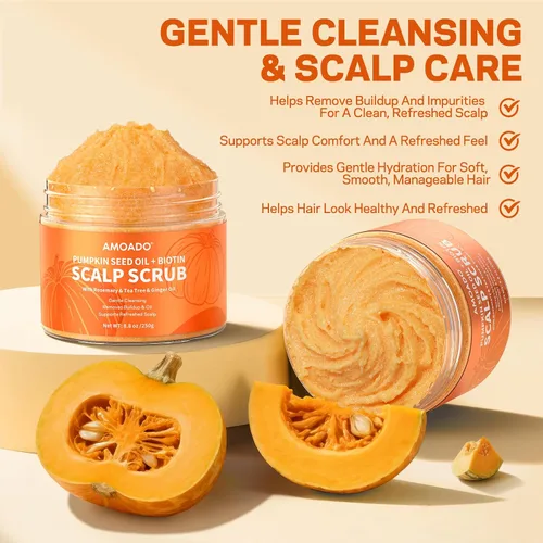 Miniatura 3 de AMOADO Exfoliante para el Cuero Cabelludo, Exfoliante para el Cuero Cabelludo con Aceite de Semilla de Calabaza con Biotina y Romero, Desintoxicante